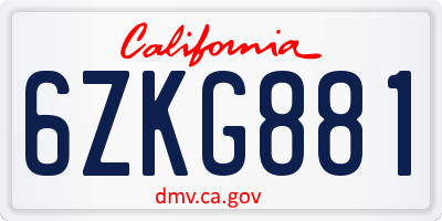 CA license plate 6ZKG881