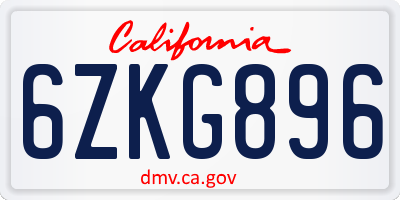 CA license plate 6ZKG896