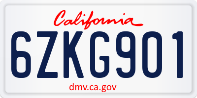 CA license plate 6ZKG901