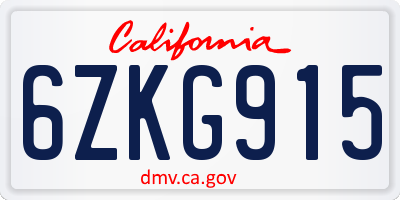 CA license plate 6ZKG915