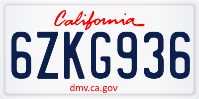 CA license plate 6ZKG936