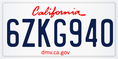 CA license plate 6ZKG940