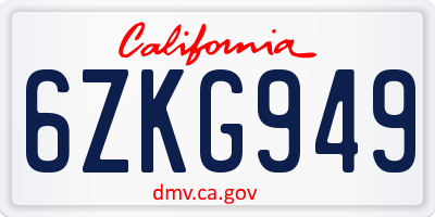 CA license plate 6ZKG949