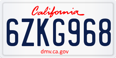 CA license plate 6ZKG968