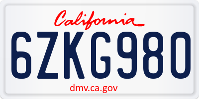 CA license plate 6ZKG980