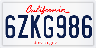 CA license plate 6ZKG986