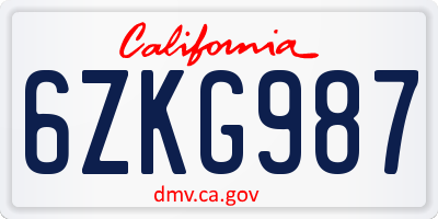 CA license plate 6ZKG987