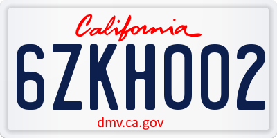 CA license plate 6ZKH002