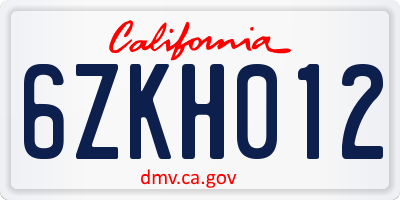 CA license plate 6ZKH012