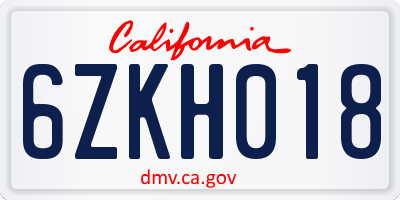 CA license plate 6ZKH018