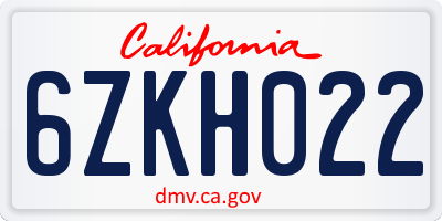 CA license plate 6ZKH022