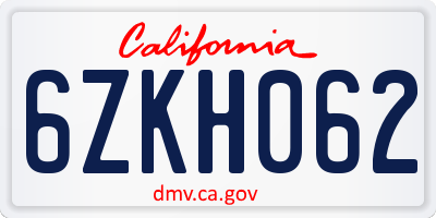 CA license plate 6ZKH062
