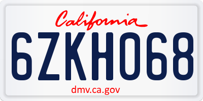 CA license plate 6ZKH068