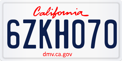 CA license plate 6ZKH070
