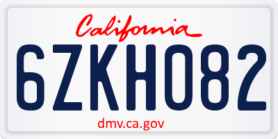 CA license plate 6ZKH082