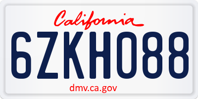 CA license plate 6ZKH088
