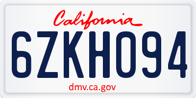 CA license plate 6ZKH094