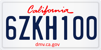 CA license plate 6ZKH100