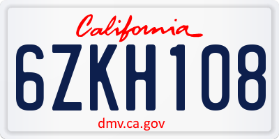 CA license plate 6ZKH108