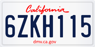 CA license plate 6ZKH115