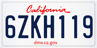 CA license plate 6ZKH119