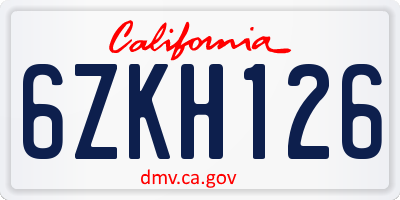 CA license plate 6ZKH126