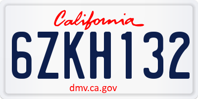 CA license plate 6ZKH132