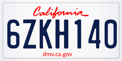 CA license plate 6ZKH140