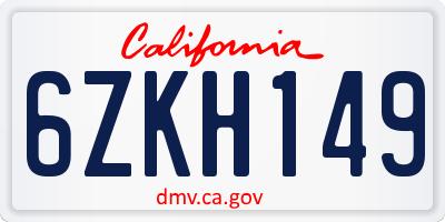 CA license plate 6ZKH149