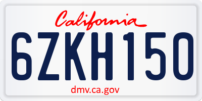 CA license plate 6ZKH150