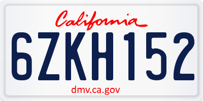 CA license plate 6ZKH152