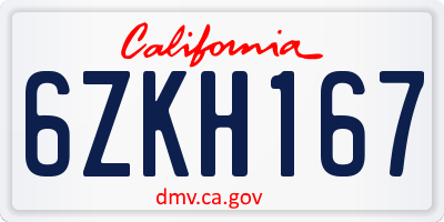 CA license plate 6ZKH167