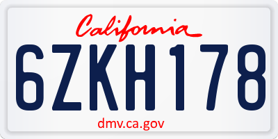 CA license plate 6ZKH178