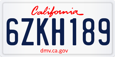 CA license plate 6ZKH189