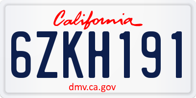 CA license plate 6ZKH191
