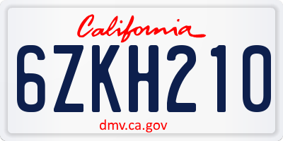 CA license plate 6ZKH210