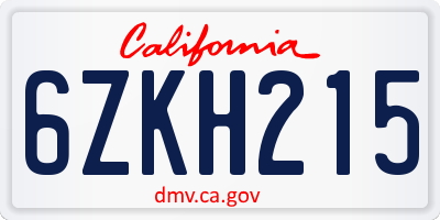 CA license plate 6ZKH215