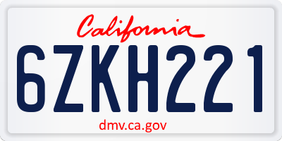 CA license plate 6ZKH221