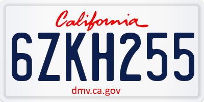 CA license plate 6ZKH255