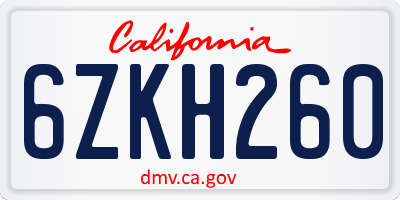 CA license plate 6ZKH260