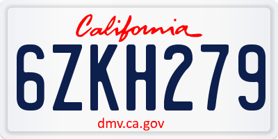CA license plate 6ZKH279