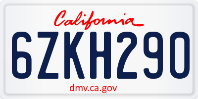 CA license plate 6ZKH290