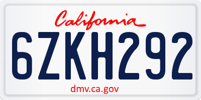 CA license plate 6ZKH292