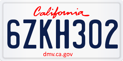 CA license plate 6ZKH302
