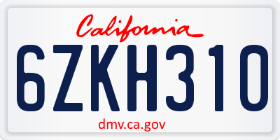 CA license plate 6ZKH310