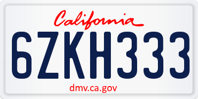 CA license plate 6ZKH333