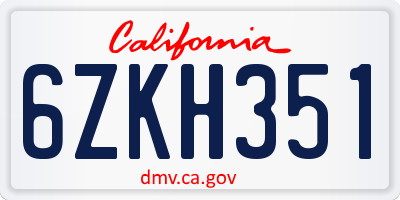 CA license plate 6ZKH351