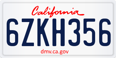 CA license plate 6ZKH356