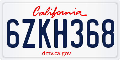 CA license plate 6ZKH368