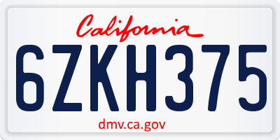 CA license plate 6ZKH375